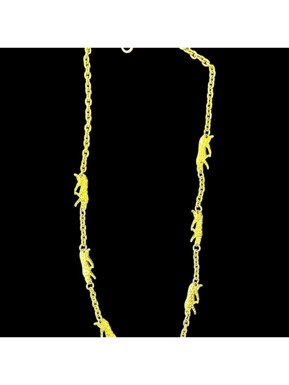 Gold Tone Leopard‎ Charm Chain Necklace